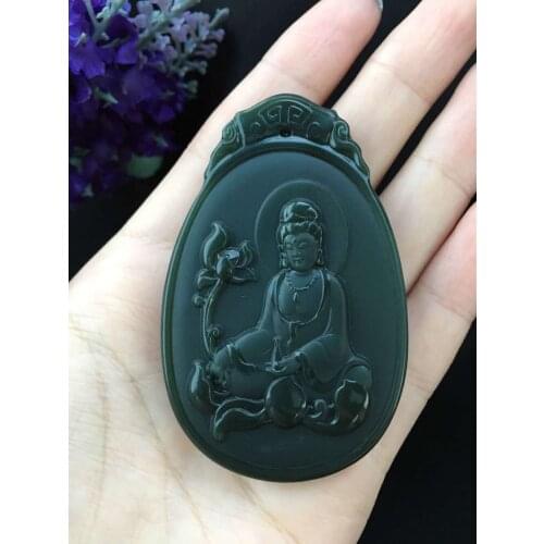 Natural Xinjiang Tsing Green Material and Tian Yuqing Jade Guanyin Pendant hp347