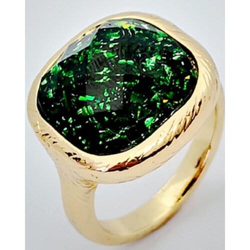 2020 New Shining Green Ring Gold Color Rings For Women Fashion Jewelry Statement Anillos Wedding Anel Accessories Mujer Gift