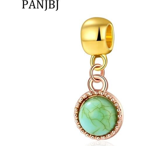 New Original Alloy Silver Plated Bead Alloy Green Stone Dangle Charm Fit Bracelet Necklace DIY Women Jewelry