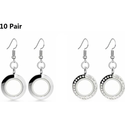 Wholesale 10 pairs 316L Stainless steel 20mm crystal glass locket earring for floating charms gift