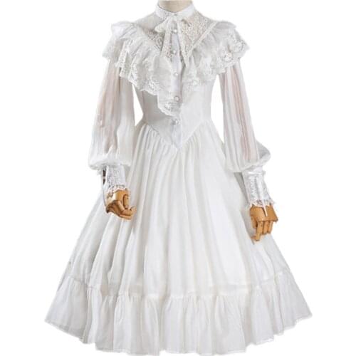 Lolita Dress Long Sleeve Lace and Chiffon Dress Ruffled Lolita Wedding Dress