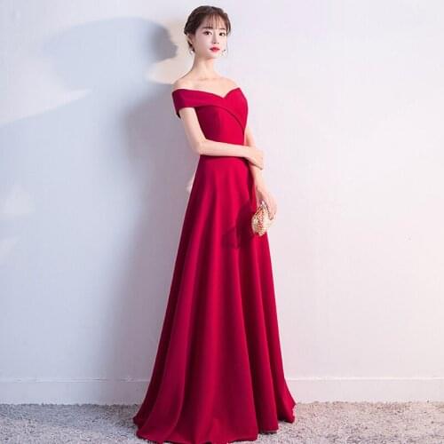 Evening Dresses Off Shoulder Burgundy Zipper Up Evening Dress Elegant Simple Sexy Long Formal Gowns robe de soiree