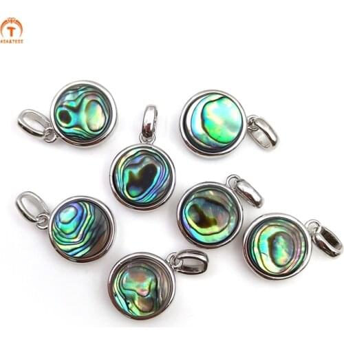 3pcs Natural Fashion Round Abalone Shell Pendants for Neckclace Silver Plated Handmade Fashion Original Design for Women Jewelry