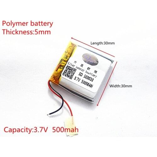 Polymer lithium ion battery 3.7 V,500mah 503030 053030 CE FCC ROHS MSDS quality certification
