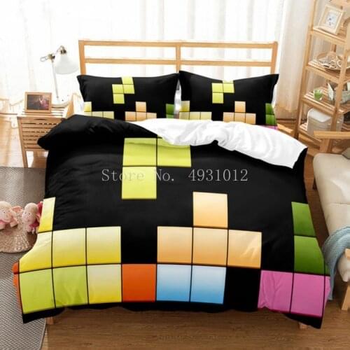 Tetris Puzzle Game Duvet Cover Pillow Case Set Funny Games Printed Kids Bedding Set Comforter Custom 3pcs Bedclothes