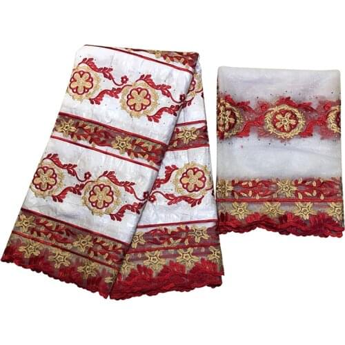 African Brocade Fabric Cotton Bazin Riche Tissues Indian Fabrics Embroidery Floral Lace Nigerian Sego Gele Headtie 5+2 yards/lot