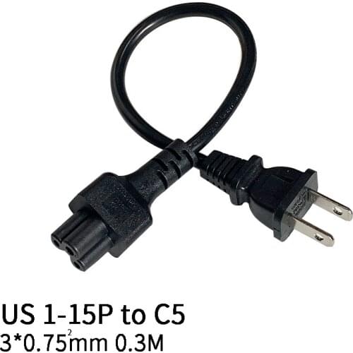 0.3M 3*0.75mm US 1-15P TOC5 Japan Nema Plug 1-15P 2Pin To IEC320 C5 Wire Power Extension Cable Cord Adapter 10A 250V