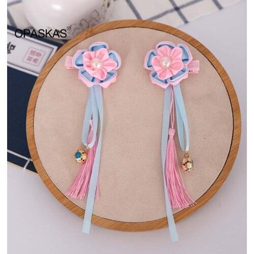 1Pair Vintage Pink Flower Children Bell Hair Edge Clip Cloth Baby Tiara Princess Hair Clip For Children Accessories VL