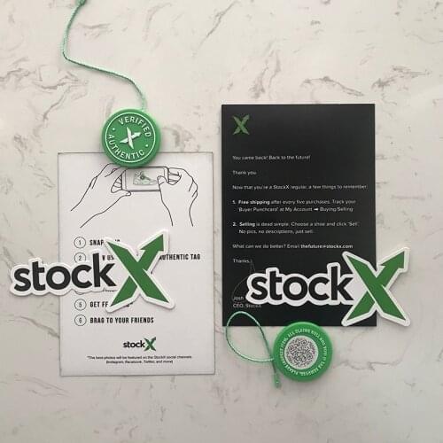 10set/lot 2020 Stock X Green Circular Tag Rcode Stickers Flyer Plastic Shoe Buckle Verified X Authentic Green Tag