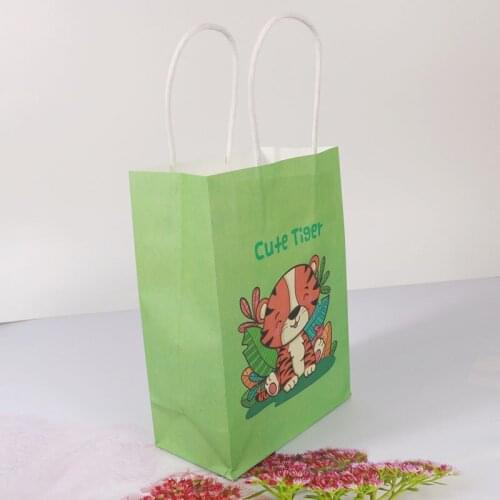 10pcs High Quality Paper Gift Bag Kraft Paper Candy Bag With Handle Baby Shower Event Party Gift Package Animals Party Supplies