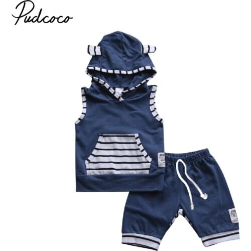 Newborn Kids Baby Boys Girls 0-3Y Kids Casual Little Ears Vest Hooded T-shirt Tops+Long Pants Patchwork 2Pcs Outfits