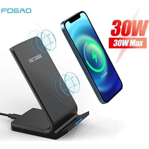 30W Wireless Charger Type C Fast Charge For iPhone 12 11 Pro XS XR X 8 Samsung S20 S10 S9 Desktop Dock Station Qi Charging Stand
