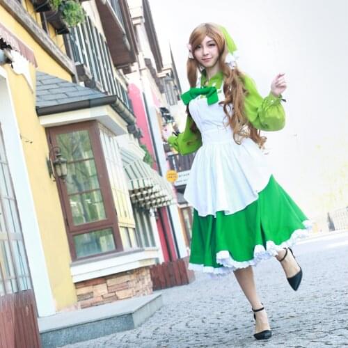 Anime APH Elizabeta Cosplay Costume Cute Green Maid Outfit Full Set Female Role Play Clothing Custom-Make Any Size