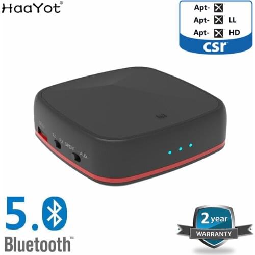 HAAYOT 5.0 Bluetooth Adapter Aptx HD Transmitter Audio Receiver Optical Toslink/AUX/SPDIF for TV Headphones Soundbar Home System