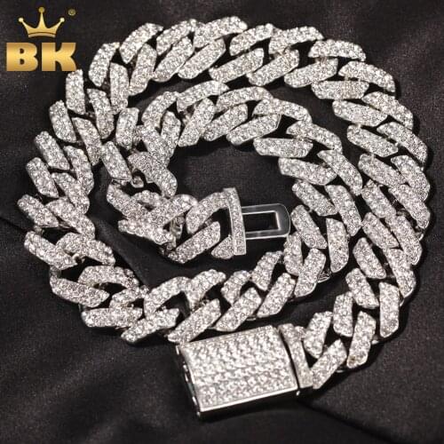 THE BLING KING 18mm Bling S-Link Miami Cuban Link Necklaces Hiphop Mens Iced Out Rhinestones Fashion Jewelry Drop Shipping
