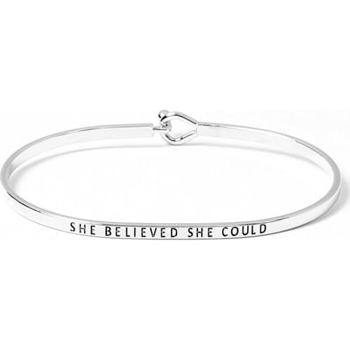 SHE BELIEVED SHE COULD Letters Bangle Fashion Jewelry Silver Rose Gold Color Cuff Bracelets & Bangles For Women Man Party Gift