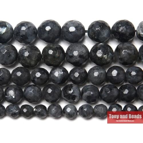 New Arrival Faceted Black larvikite Labradorite Beads 15" Strand 4 6 8 10 12mm Pick Size For Jewelry Making