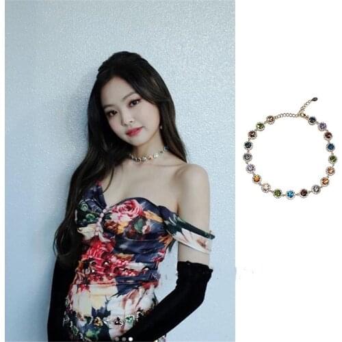 Kpop Seo Yea Ji IU rhinestones necklace women summer Dance party simple wild color neck chain sweet clavicle chain Gifts