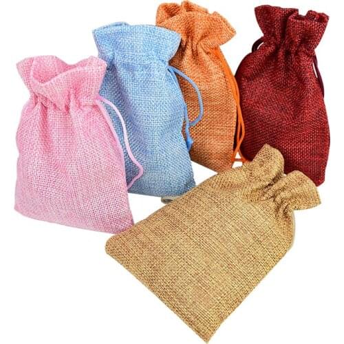 5pcs/lot Jute Burlap Packing Pouches Drawstring Bags for Wedding Favors Party Gift Candy Bags Hessian Pouches Packing