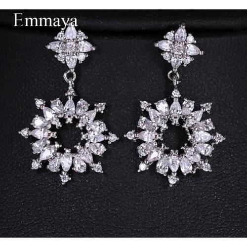 Emmaya New Hollow Out Beautiful Round Shape Two Colors Charming Design For Women Elegant Zirconia Earring Modern In Wedding