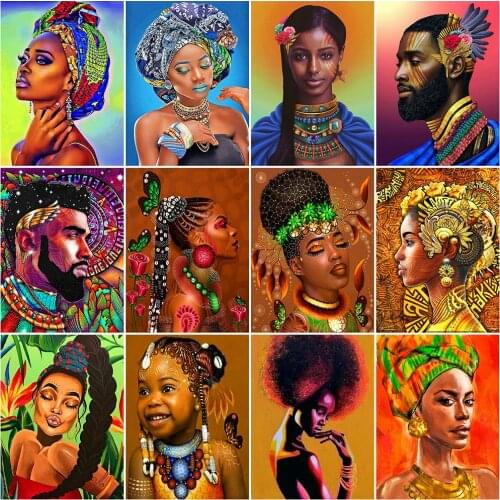 HUACAN 5D DIY Diamond Painting African Woman Full Square Round Drill Diamond Embroidery Portrait Handicraft Home Decoration