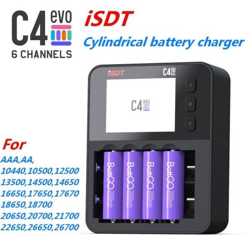ISDT C4 EVO Smart Battery Charger with Type-C QC3.0 Output for AA AAA Li-ion Battery with IPS Display Screen and Fire Prevention