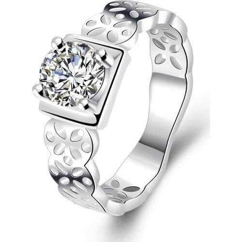 Princess Style CZ Zircon Silver Ring Women lady gift Jewelry Engagement Wedding Party with Austrian Crystal cute noble R717