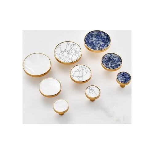 Round Marble brass cabinet pulls/Kitchen Drawer Cabinet Handle Furniture Knobs Hardware Cupboard Pull
