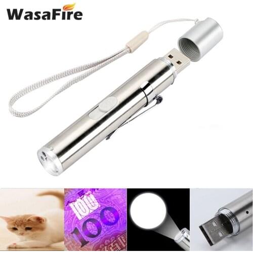 3-In-1 Multi-Function Led Flashlight Usb Rechargeable Mini Portable Uv Torch Laser Light Suit for Pet Training, Medical Lighting