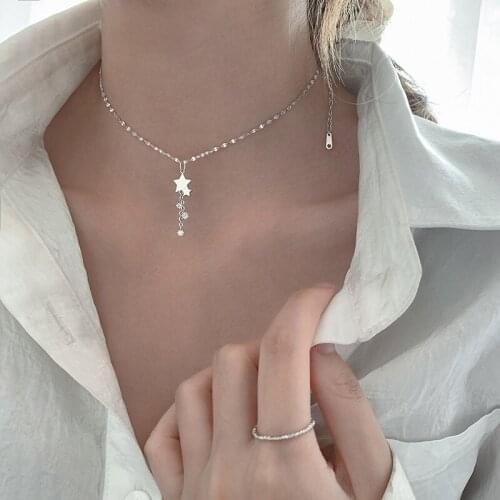 925 Sterling Silver Link Chain Tassel Star Pendent Necklace For Women Couples Elegant Bride Jewelry dz598