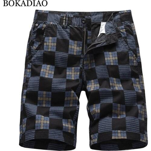 BOKADIAO Men Casual Cotton Cargo Shorts summer fashion Plaid Bermuda Beach Shorts Mans Streetwear military Straight Short Pants