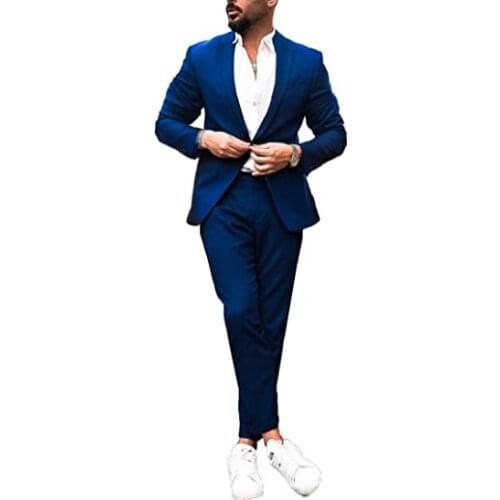 Mens Wedding Suits Formal 2 Pieces Navy Single Breasted Peak Lapel Slim Fit Stylish Blazer Jackets and Pants Costumes