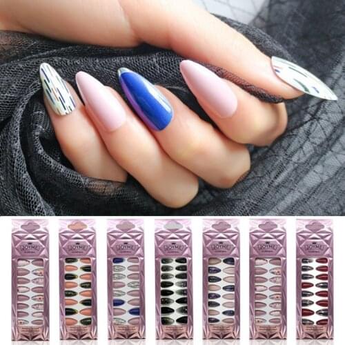 24Pcs/Box Fake Nails Matte Multi-Colors Long Stiletto Almond Press on Nail False Tips Artificial Finger Manicure For Women