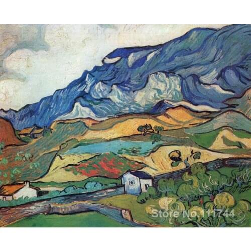 Wall art Les Alpilles Mountain Landscape near South Reme by Vincent Van Gogh paintings on canvas Handmade High quality