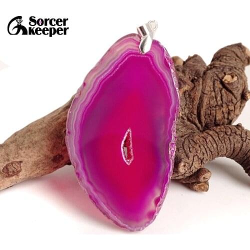 Natural Gem Stone Jewelry Multi-color Rough Art Botswana Agates Slice Beads Pendant Necklace New Trendy Gift for mens BD204