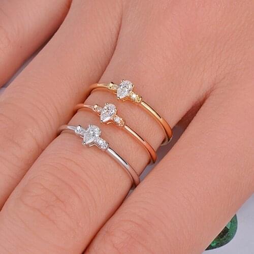 Caimao Solid 14KT Gold Natural 0.10ct H VS2 Pear Shape Diamond Engagement Exquisite Small Ring