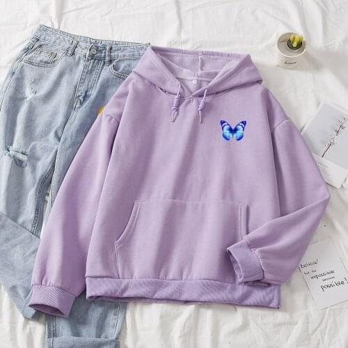Autumn Hoodie Sweatshirt Women Butterfly Print Long Sleeve Loose Pullover Ladies Casual Tops Fashion Harajuku Hoodies Sportswear