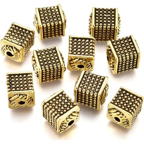 10pcs Alloy Golden Cube Beads for jewelry making bracelet necklace DIY jewellery Wholesale 6.5x6.5x6.5mm, Hole: 3.5mm F60