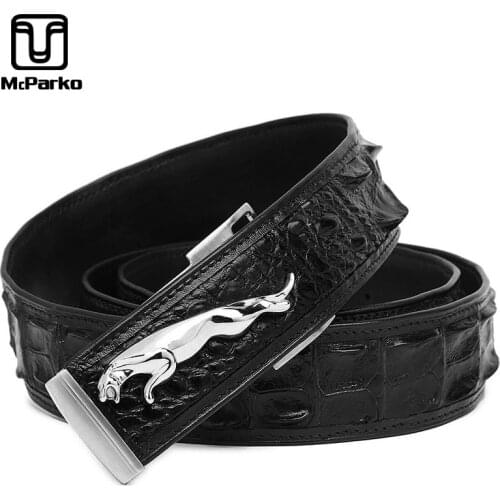 McParko Men Luxury Belts Designers Crocodile Genuine Leather Belt Men Stainless Steel Buckle Jeans Belt Waist Strap Husband Gift