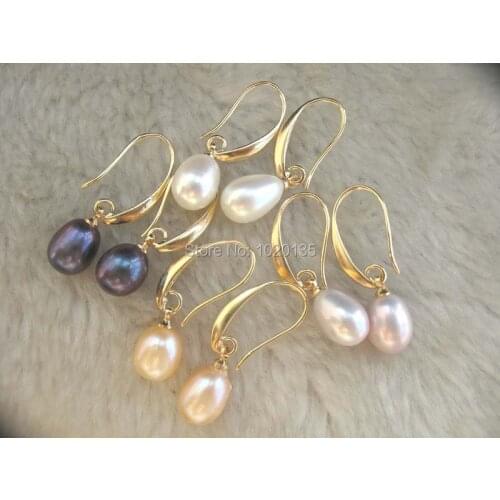 4pairs freshwater pearl rice hook earring nature white pink purple black