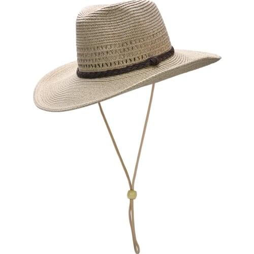 Summer Hollow Out Cowboy Hat Wide Brim Straw Hat Dad Sun Cap Lady Beach Bucket Mountaineering Big Size Fedora Hat 58cm 60cm 62cm