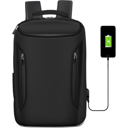 Shockproof Men Business Backpack Oxford Solid Black USB Charging 15.6 Laptop Bagpack Large Capacity Weekend Travel Back Pack
