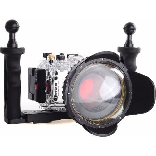 40m/130f Waterproof Underwater Housing Case For Sony RX100 III + 67mm Red Filter + 67mm Fisheye Lens + Two Hands Aluminium Tray