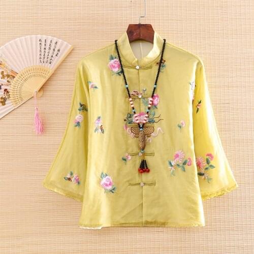 High-end Spring and Summer Chinese Style Embroidery Tencel Blouse Shirt Women Fashion Elegant Loose lady Shirt Top S-XXL