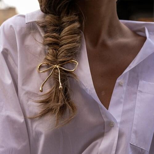 INS Hot Simple Bowknot Hairpin Gold Color Metal Hollow Barrettes Original Chic Hair Accessories Back Hair Clip Jewelry Gift