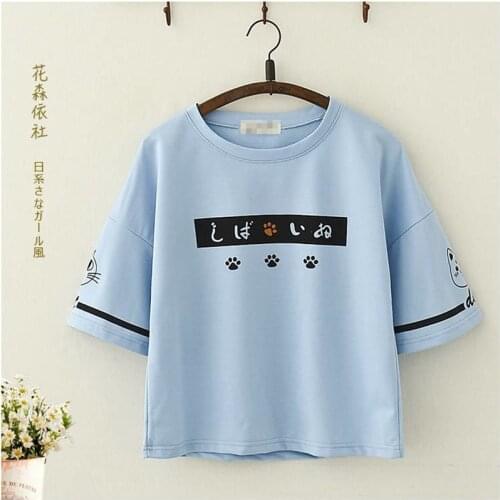 Women Casual Tshirt Female New Japanese Cat Tops Tee Students Cute Girls T Shirt White Printed Kawaii Girls Tops