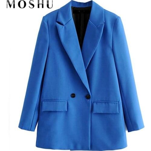 Office Lady Blazer Women Chic Vintage Coat Fashion Notched Collar Long Sleeve Ladies Outerwear Double Breasted Stylish Tops