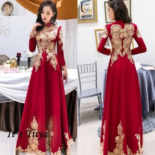 Its Yiiya Long Sleeve Evening Dress A-Line Elegant Plus Size Evening Dress 2020 K341 High Collar Lace Dress Woman Party
