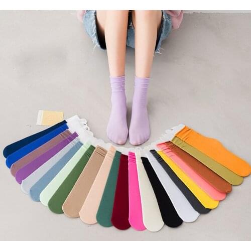 1Pair Candy Color Ladies Pile Socks Breathable Mid Tube Socks Korean Style Nylon Ultra-thin Women Sock