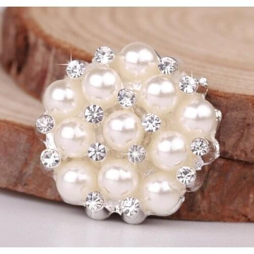 10pcs/lot round metal rhinestone button with pearl wedding embellishment hair flower center scrapbooking accessories